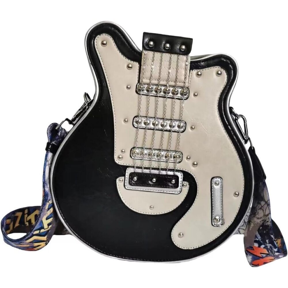 Women Guitar Shaped Crossbody Bag Unique PU Leather Shoulder Bag Novelty Music .